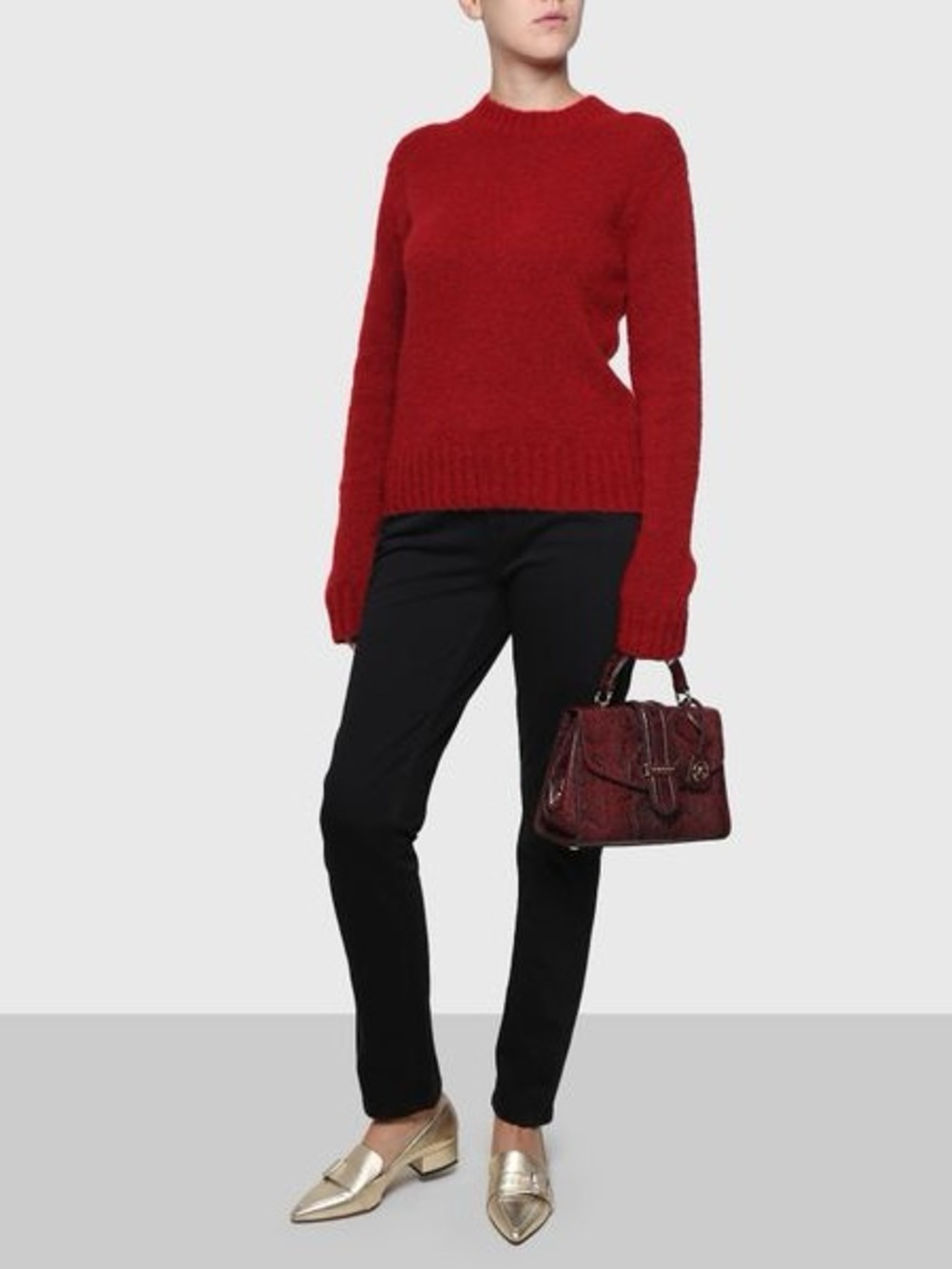 HELMUT LANG Ribbed Cuffs Cozy Red Crewneck Sweater Wool Alpaca Blend Designer XS